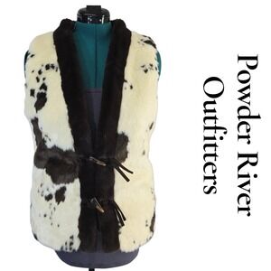 Powder River Outfitters Cow Print Faux Fur Toggle Vest Women's Size‎ L Western